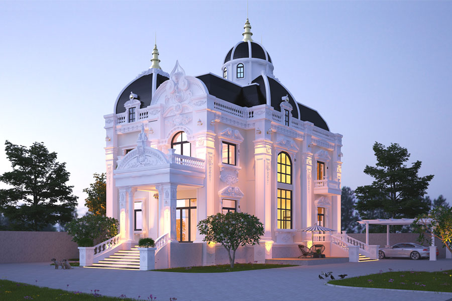 Thiết Kế Biệt Thự Cổ Điển Pháp 2 Tầng Đẹp 220m2 Tại Bình Phước -BTC02